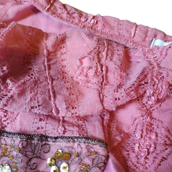 Vintage Y2K Pink Lace Beaded Sequin Fairy Corset Belted Top Sz S To M - Picture 3 of 9